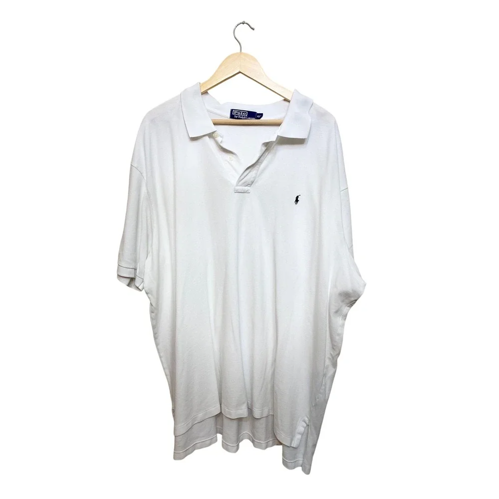 Polo Ralph Lauren Mens 4XT White Short Sleeve Pique Polo Shirt Navy Pony Logo